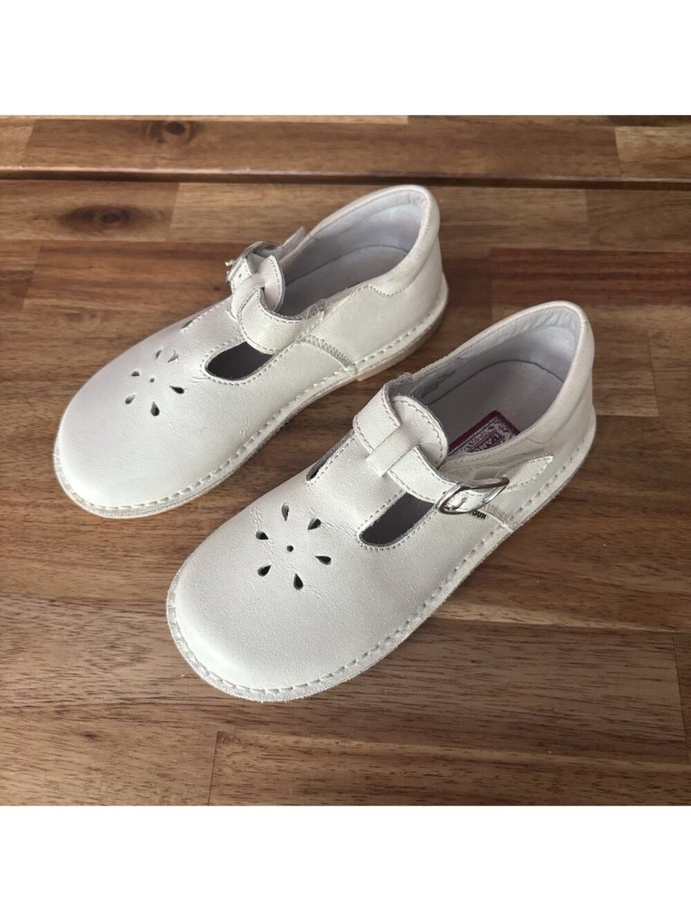 L'Amour Girls Shoes Classic Off White Leather Mary Jane T-strap Size 12 School